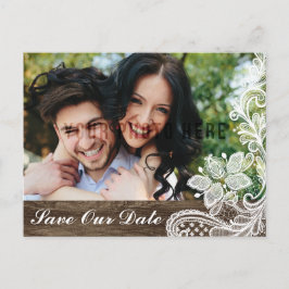 Postal De Anuncios Madera Rústica y Encaje Antiguo Boda Guardar la Fe