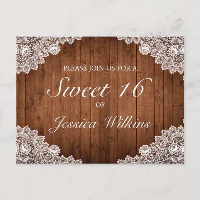 Postal De Anuncios Madera Rústica y Encaje Blanco Dulces 16 (Anverso)