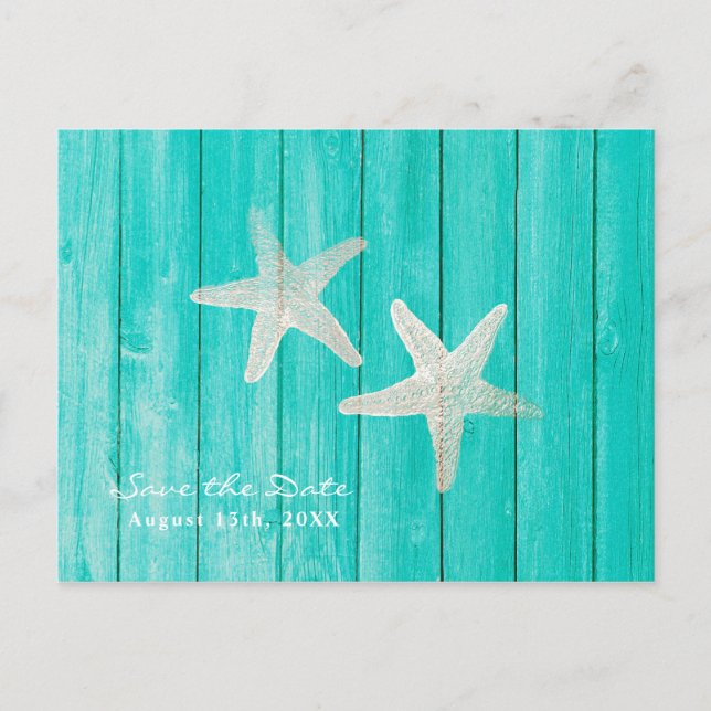 Postal De Anuncios Madera Teal y Estrella de Mar Playa Elegante Guard (Anverso)