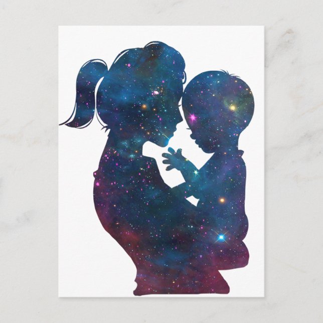 Postal De Anuncios Madre E Hija Silueta Del Día De Las Madres (Anverso)