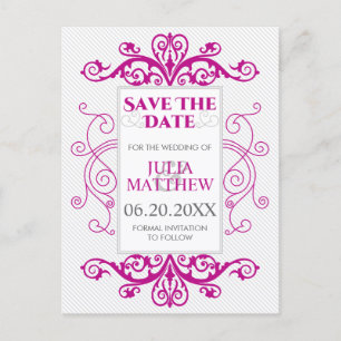 Postal De Anuncios Magenta Vintage Remolinos Boda Guardar la Fecha