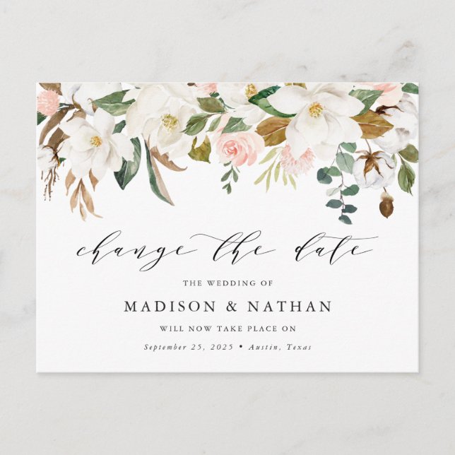 Postal De Anuncios Magnolia Cambio de Fecha de Boda Aplazada (Anverso)