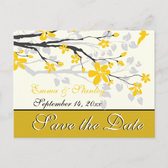 Postal De Anuncios Magnolia con flores amarillas boda Save the Date (Anverso)