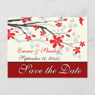 Postal De Anuncios Magnolia rama boda personalizada Save the Date roj