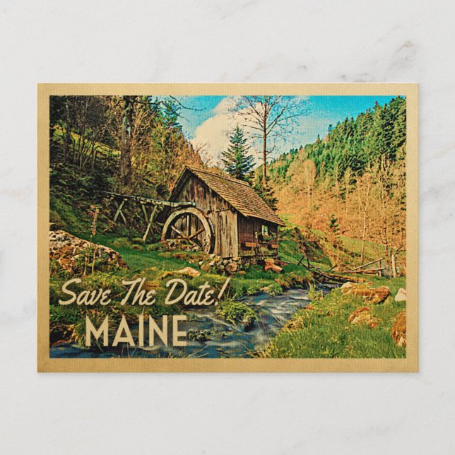 Postal De Anuncios Maine Save The Date Rustic Cabin Mill Woods (Anverso)