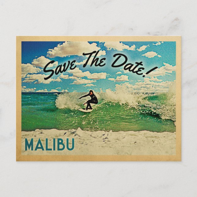 Postal De Anuncios Malibu Salva La Fecha Surf de California (Anverso)