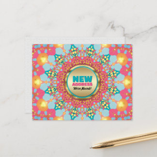 Postal De Anuncios Mándala Azul Rosa Nos Hemos Mudado Nueva Dirección