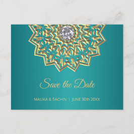 Postal De Anuncios Mandala Boda azul Verde azulada india AHORRA LA FE