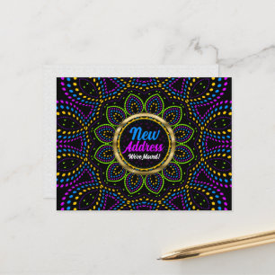 Postal De Anuncios Mandala de Energía Neon Nos Hemos Mudado Nueva Dir