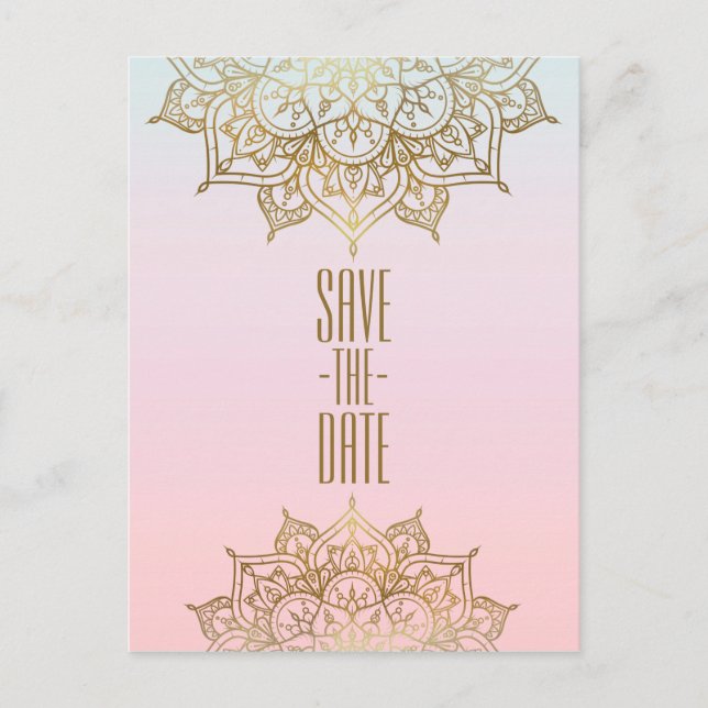 Postal De Anuncios Mandala Dorada Rosa Melocotón Elegante Chic Salva  (Anverso)
