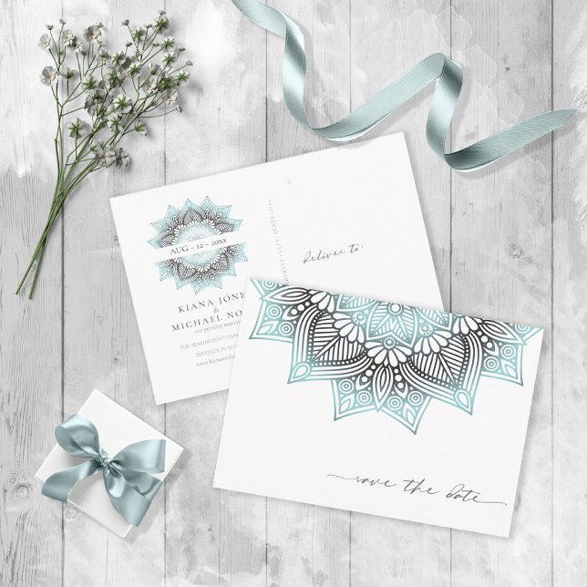Postal De Anuncios Mandala Lace Save the Date Lt. Azul ID968 (Subido por el creador)