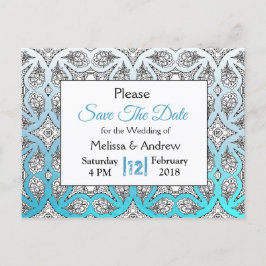 Postal De Anuncios Mandala negro y azul de boda Save the Date