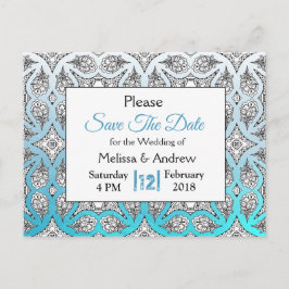Postal De Anuncios Mandala negro y azul de boda Save the Date