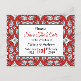 Postal De Anuncios Mandala negro y rojo para boda Save the Date