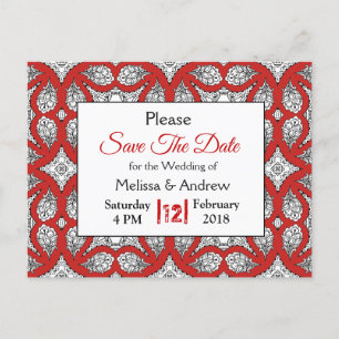 Postal De Anuncios Mandala negro y rojo para boda Save the Date