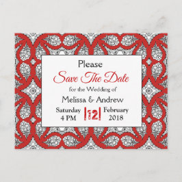 Postal De Anuncios Mandala negro y rojo para boda Save the Date