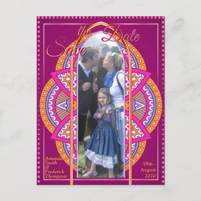 Postal De Anuncios Mandalas en cerise rosa, azul y Naranja (Anverso)