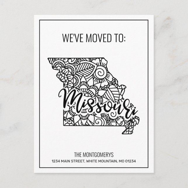 Postal De Anuncios Mandalas Florales Estado de Missouri en Movimiento (Anverso)