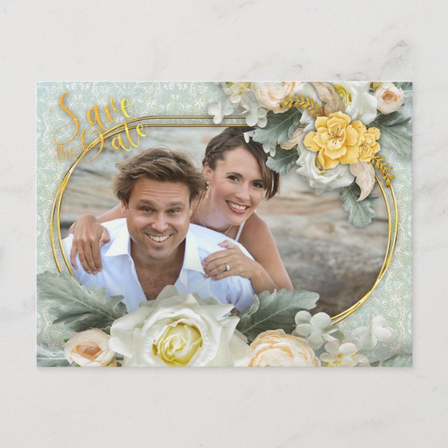 Postal De Anuncios Mandalas verde claro, amarillo y blanco (Anverso)