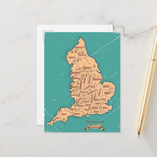 Postal De Anuncios Mapa antiguo de condados de Inglaterra (Anverso/Reverso In Situ)