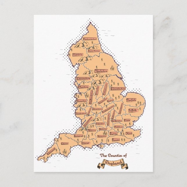 Postal De Anuncios Mapa antiguo de condados de Inglaterra (Anverso)