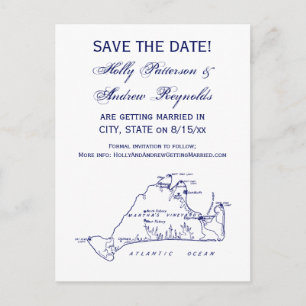 Postal De Anuncios Mapa Antiguo de Martha's Vineyard #1 Azul Marino