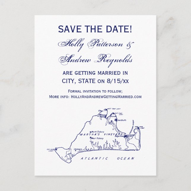 Postal De Anuncios Mapa Antiguo de Martha's Vineyard #1 Azul Marino (Anverso)