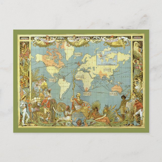 Postal De Anuncios Mapa Antiguo del Mundo, Cambio de Dirección Vintag (Anverso)