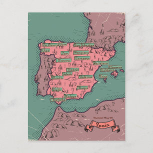 Postal De Anuncios Mapa antiguo vintage de España