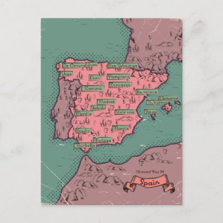 Postal De Anuncios Mapa antiguo vintage de España