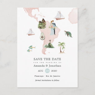 Postal De Anuncios Mapa de acuarela de boda de destino de Río