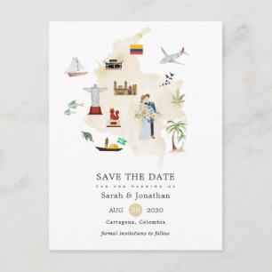 Postal De Anuncios Mapa de acuarela de boda de destino en Columbia