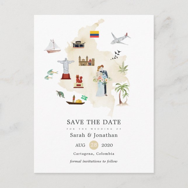 Postal De Anuncios Mapa de acuarela de Columbia Boda de destino (Anverso)