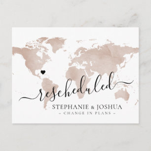 Postal De Anuncios Mapa de Boda de Destino Pospuesta Reprogramada