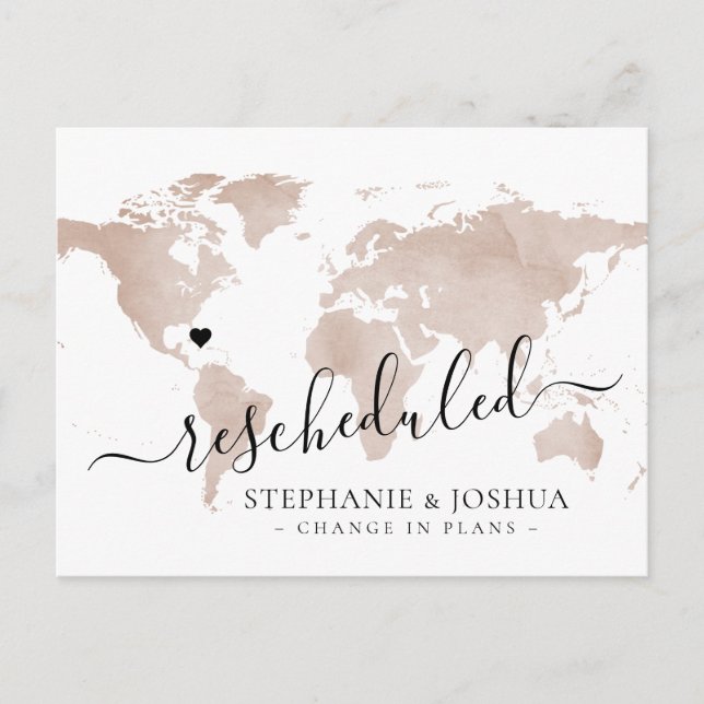 Postal De Anuncios Mapa de Boda de Destino Pospuesta Reprogramada (Anverso)