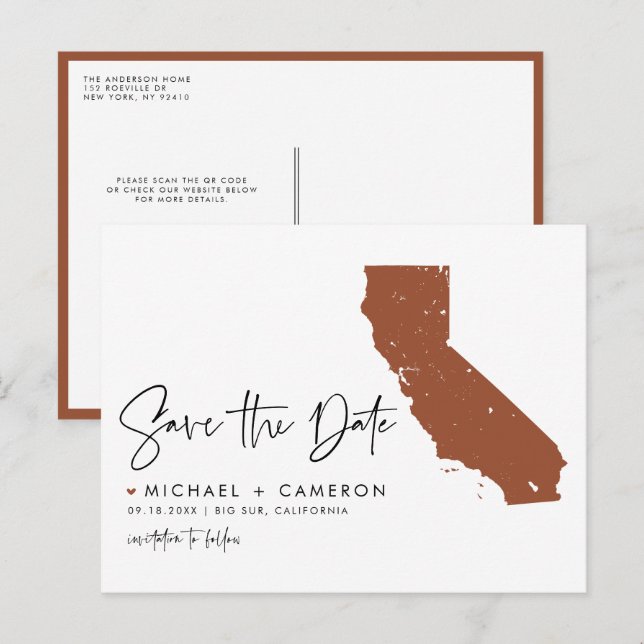 Postal De Anuncios Mapa de California de Terracotta Código QR Guardar (Anverso / Reverso)
