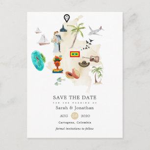 Postal De Anuncios Mapa de Colombia Boda de Destino en Cartagena