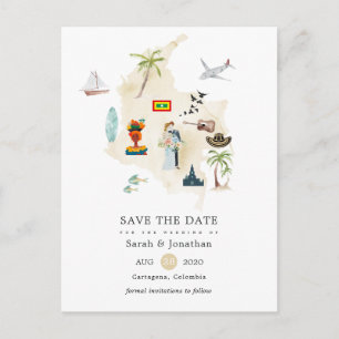 Postal De Anuncios Mapa de Colombia Boda de destino en Cartagena