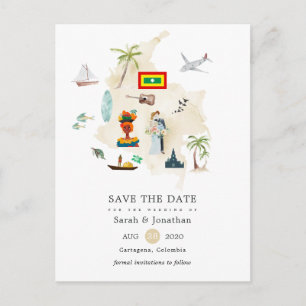 Postal De Anuncios Mapa de Colombia Boda de Destino en Cartagena