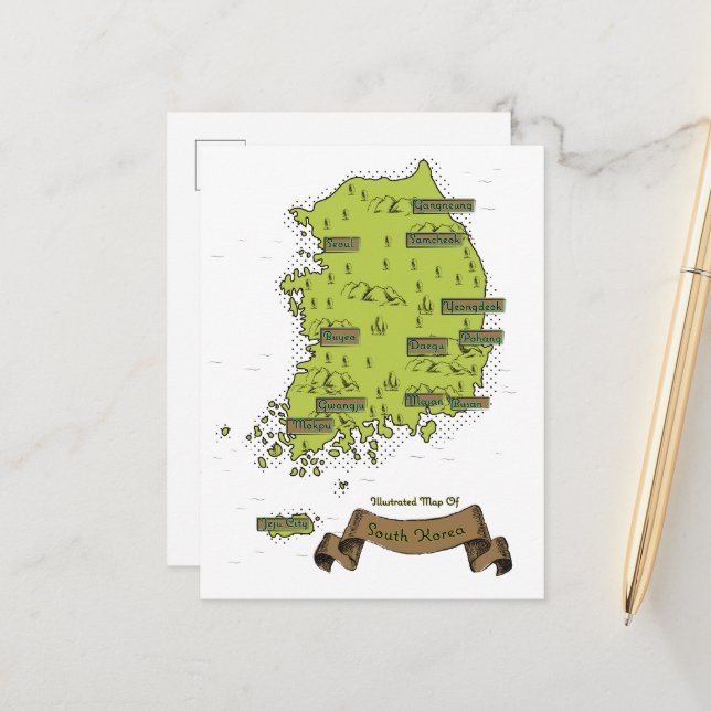 Postal De Anuncios Mapa de Corea del Sur (Anverso/Reverso In Situ)