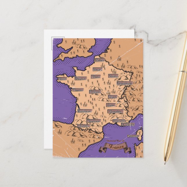 Postal De Anuncios Mapa de época de Francia (Anverso/Reverso In Situ)