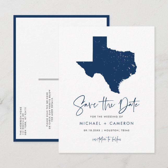 Postal De Anuncios Mapa de estado azul de la Marina de Texas Código Q (Anverso / Reverso)
