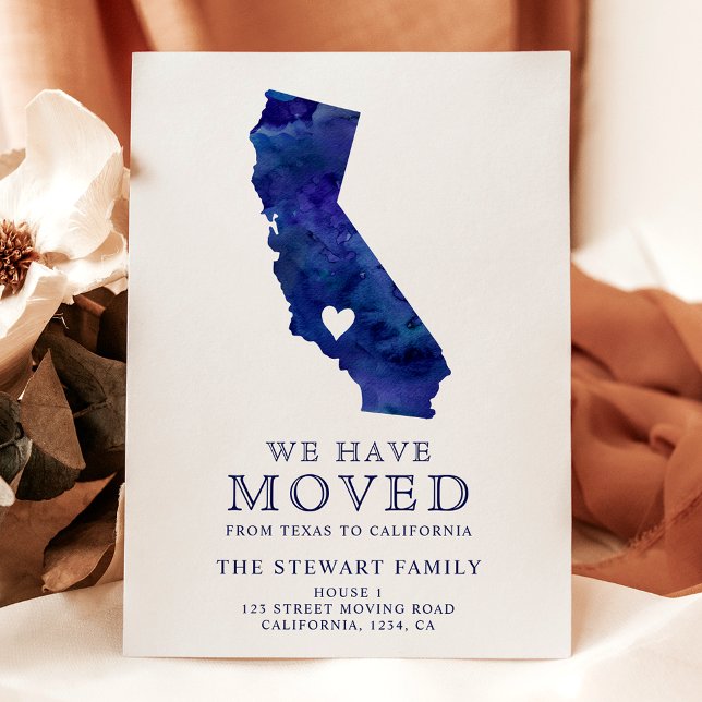 Postal De Anuncios Mapa de estado de California, marina, acuarela, ho (California state map navy watercolor home moving announcement postcard)