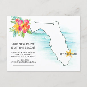 Postal De Anuncios Mapa de Florida Océano Olas Nueva Dirección