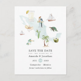 Postal De Anuncios Mapa de México en acuarela para boda de destino