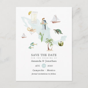 Postal De Anuncios Mapa de México en acuarela para boda de destino