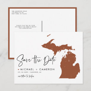 Postal De Anuncios Mapa de Michigan en Terracota Código QR Guardar la