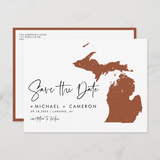 Postal De Anuncios Mapa de Michigan en Terracota Código QR Guardar la (Anverso / Reverso)