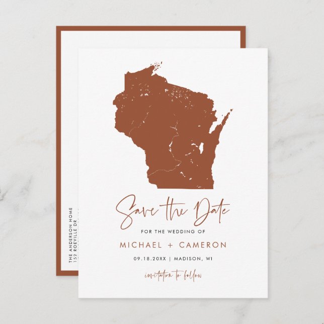 Postal De Anuncios Mapa de Terracota Wisconsin Código QR Guardar fech (Anverso / Reverso)