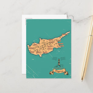 Postal De Anuncios Mapa de viaje ilustrado Chipre